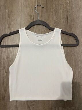American Eagle Outfitters Cream Ribbed Crop Tank